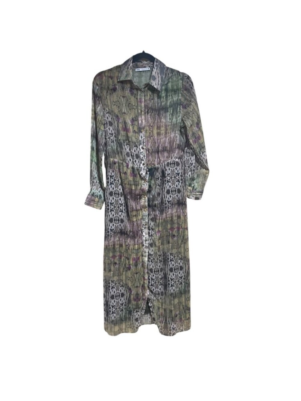 zara metallic thread animal print shirt dress - Picture 3 of 12